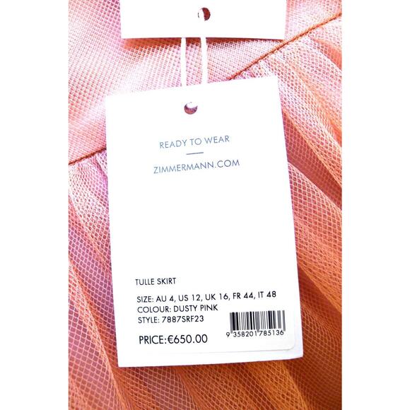 ZIMMERMANN Tulle Midi Layer Skirt Dusty Pink 4 12 XL Net-A-Porter NWT $710 - Picture 7 of 16
